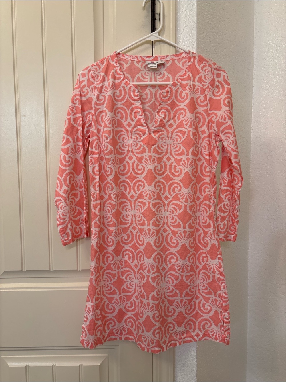Vineyard Vines Pink White Geometric Tunic Cover Up Dress XS Beach Preppy